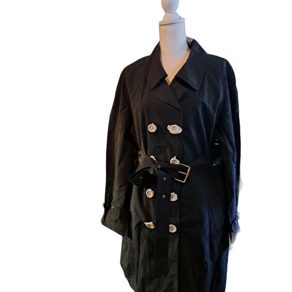 SALE!! NWT-Isaac Mizrahi Black with Pink Lining XL Weather Resistant Trench Coat - Picture 12 of 12